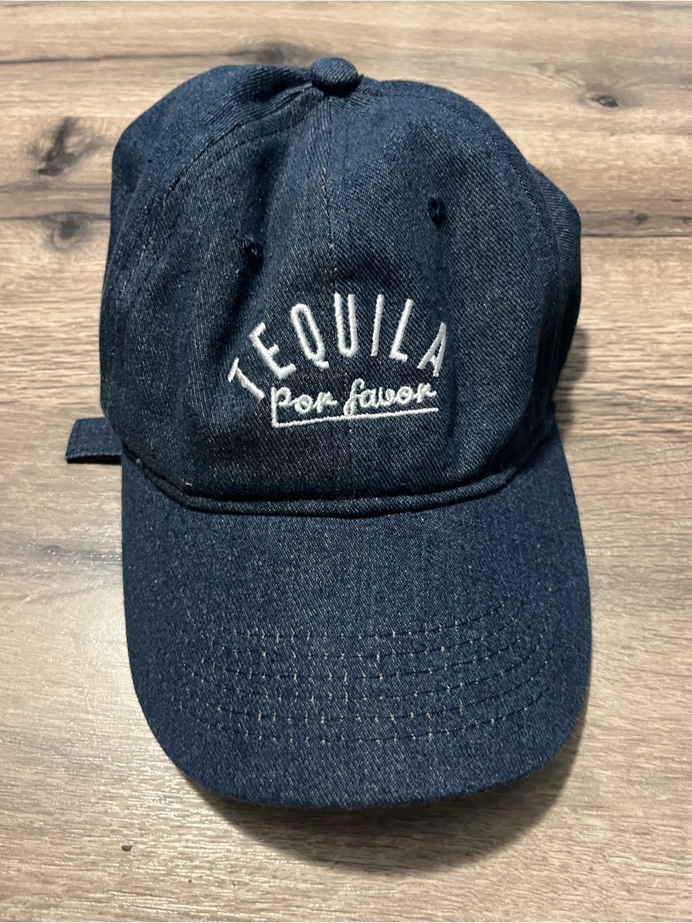 Tequila Por Favor Embroidered Denim Baseball Cap - Navy